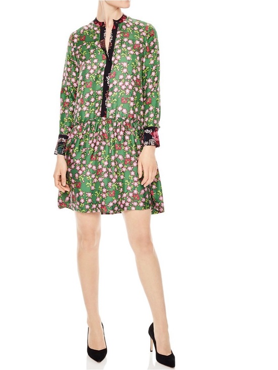 Sandro Dresses & Skirts - Sandro Green Floral Mini Dress with Black Trim